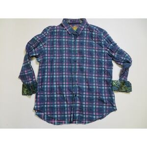Robert Graham Shirt Mens 2XL Flip Cuff Geometric Blue Button Up Long Sleeve